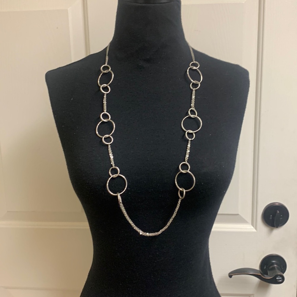 Necklace, Silver circle design, Length 33”, Excellent Condition